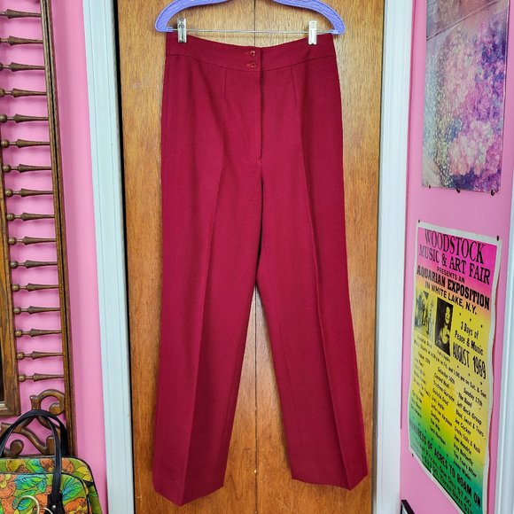 Vintage 70s Maroon / Burgundy Wool High Waist Trousers - Picture 4 of 7